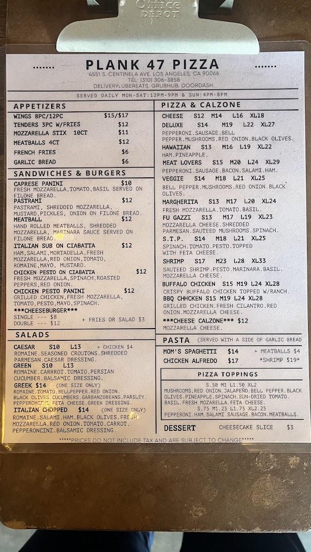 Plank 47 Pizza Menu image 1